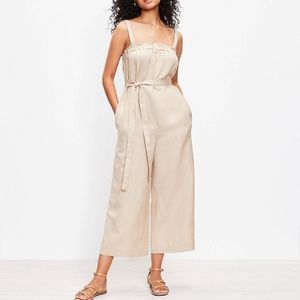 Loft tie waist square neck Jumpsuit Nude Large
